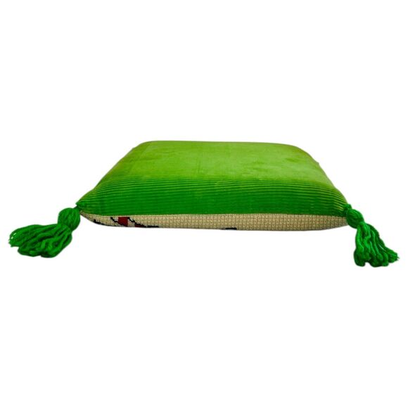 Vintage Needlepoint Throw Pillow Candy Jars Girl Tassels Sweets Kitschy 12" READ - Picture 10 of 16